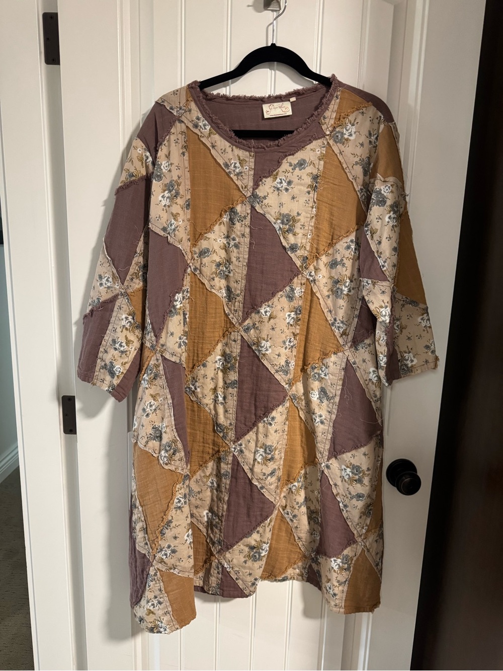 Boho Patchwork Midi Dress in Mustard & Mauve - Unbranded